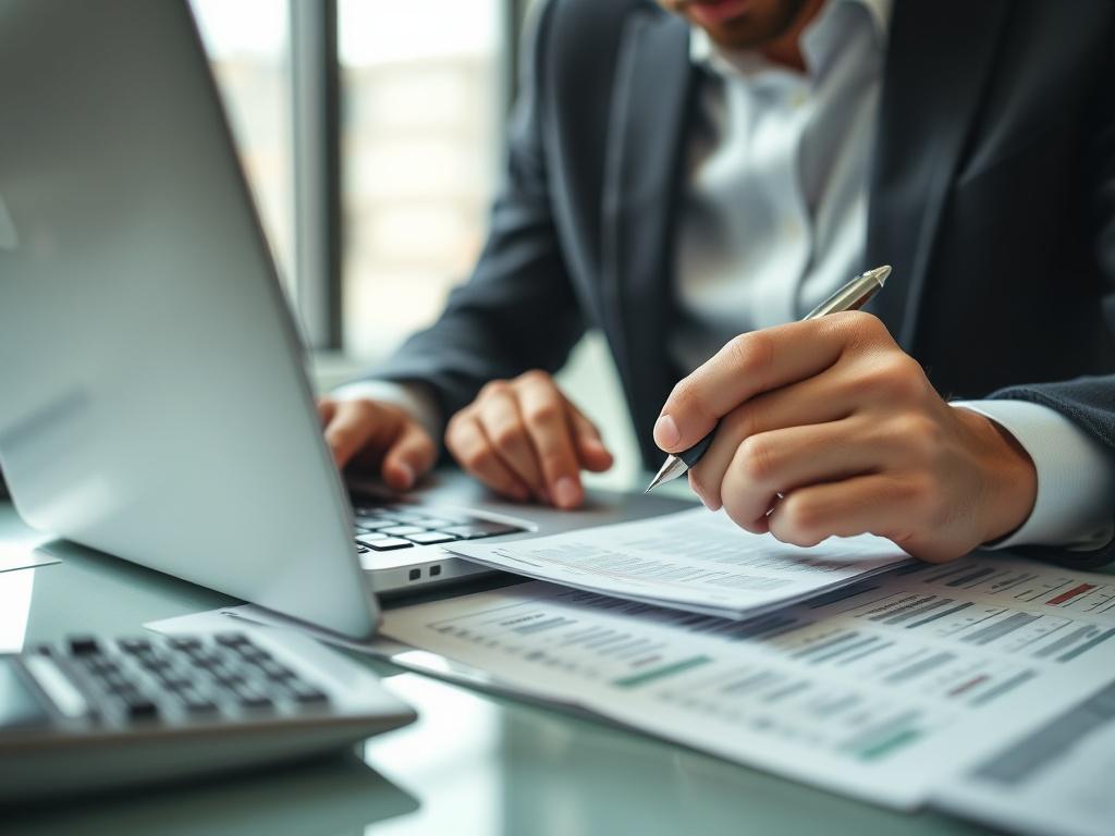A close up shot of a professional accountant working on