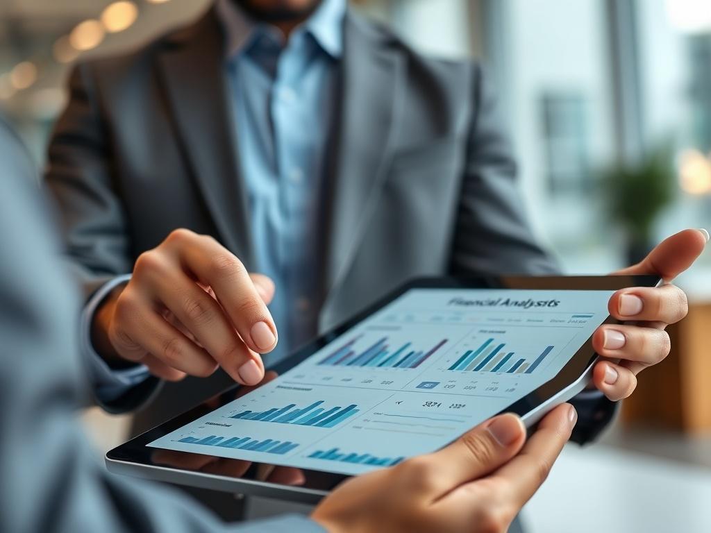 A close up shot of a financial analyst presenting custom