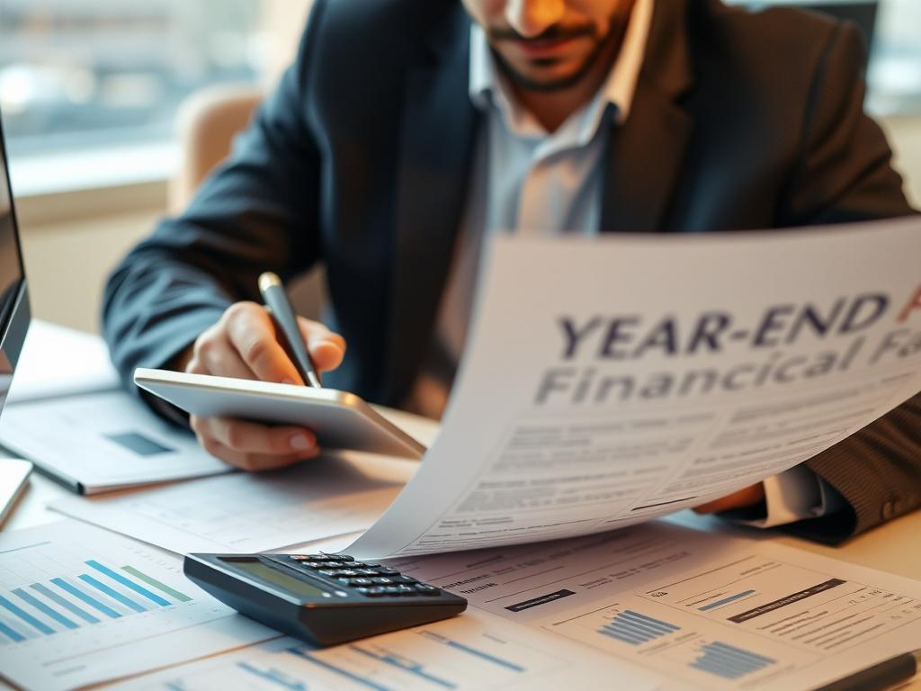 A close up shot of an accountant reviewing year end