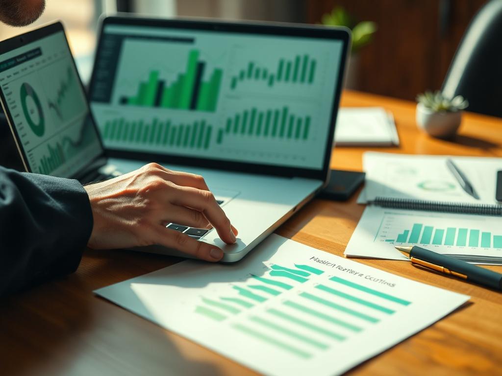 A close up shot of a financial expert working at