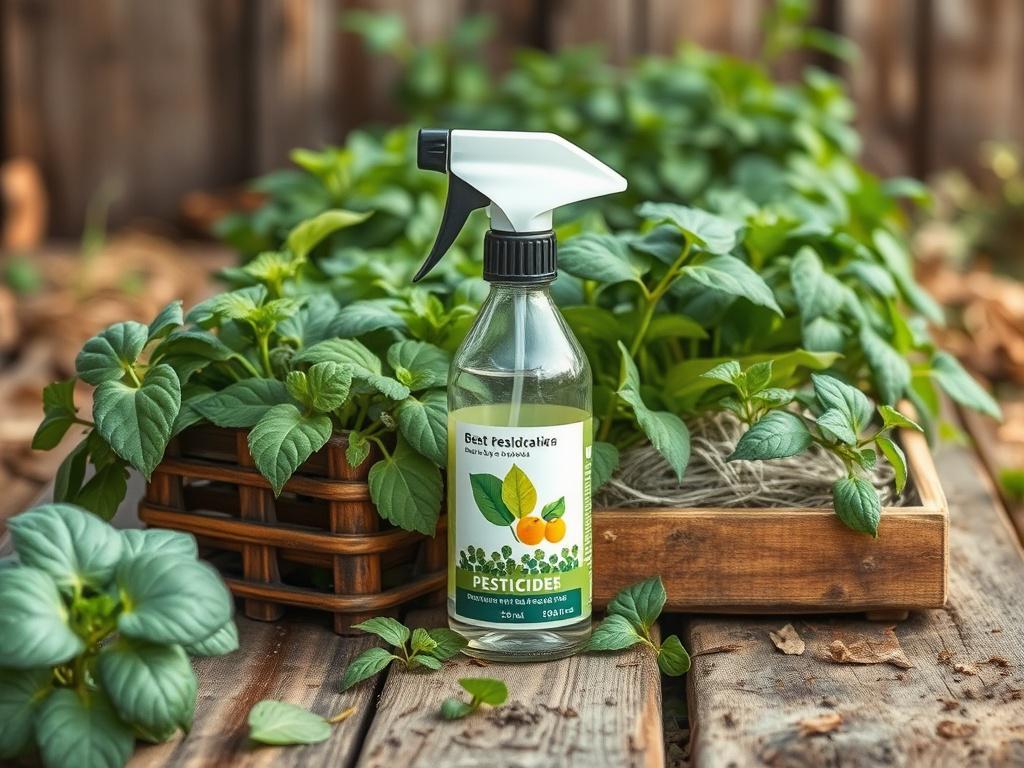 A spray bottle of pesticide placed on a farm table,