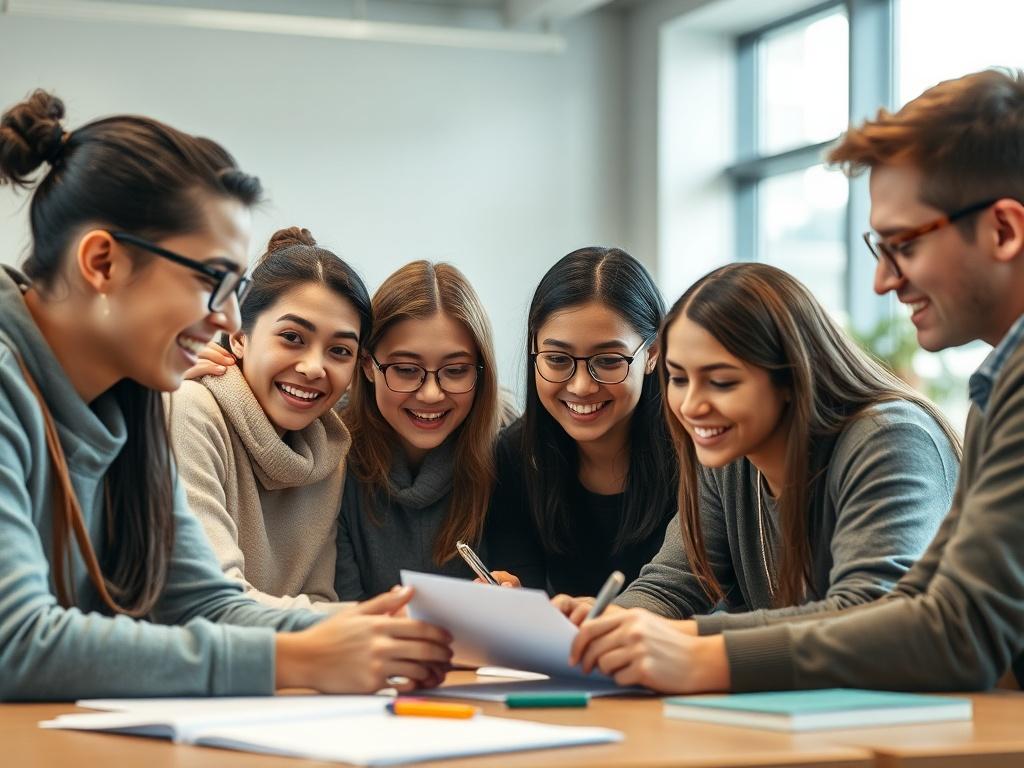 A close up shot of a diverse group of students