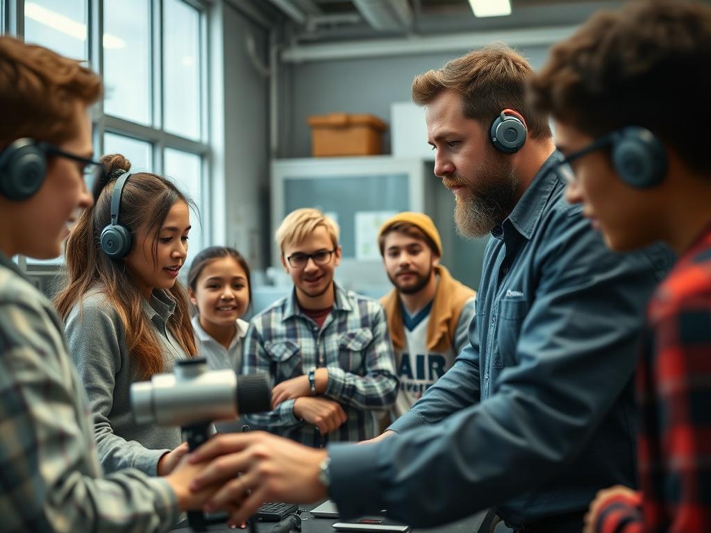 A close up shot of an instructor demonstrating engineering equipment