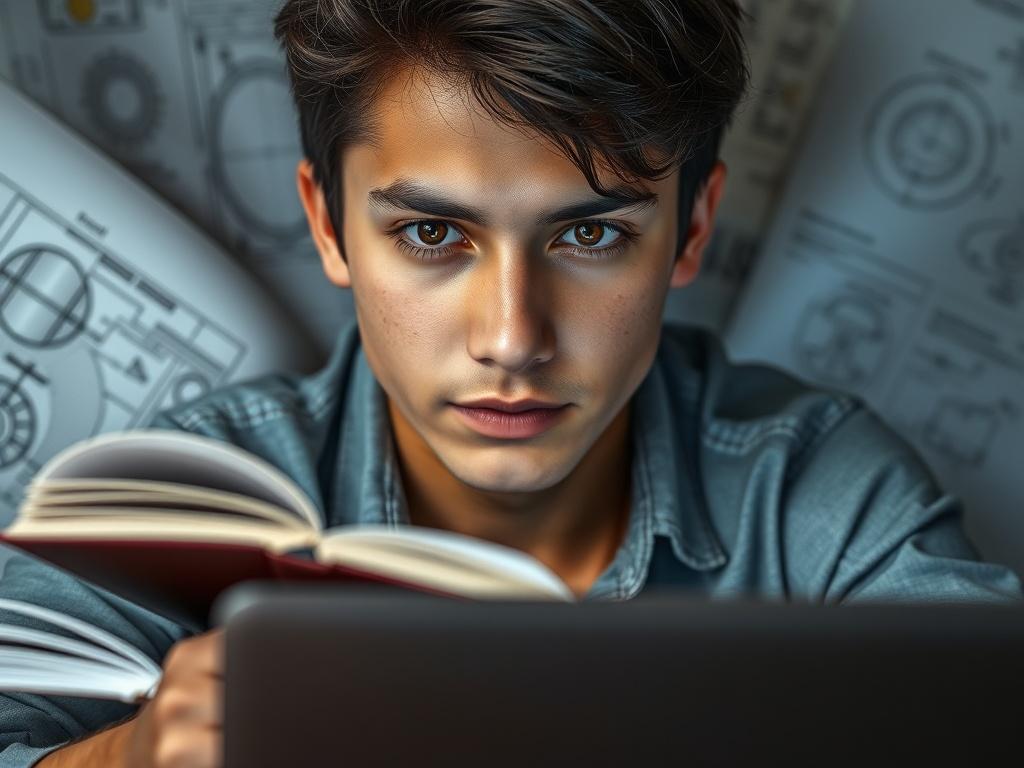 A close up shot of a student studying with textbooks