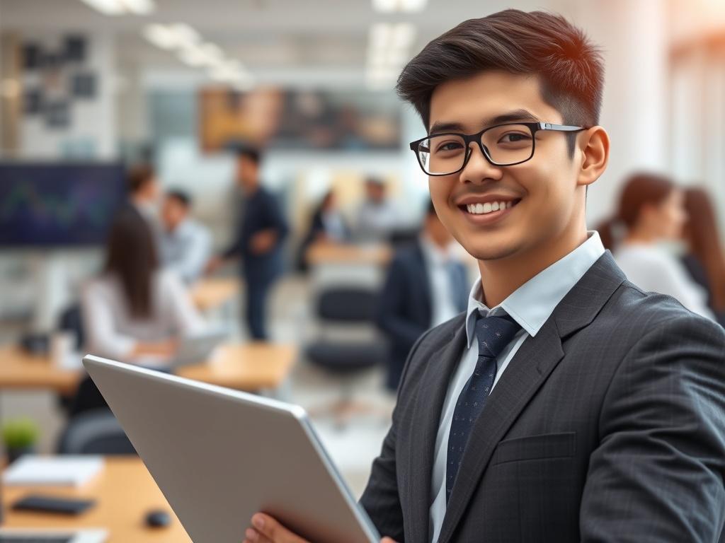 A close up shot of a confident student in professional