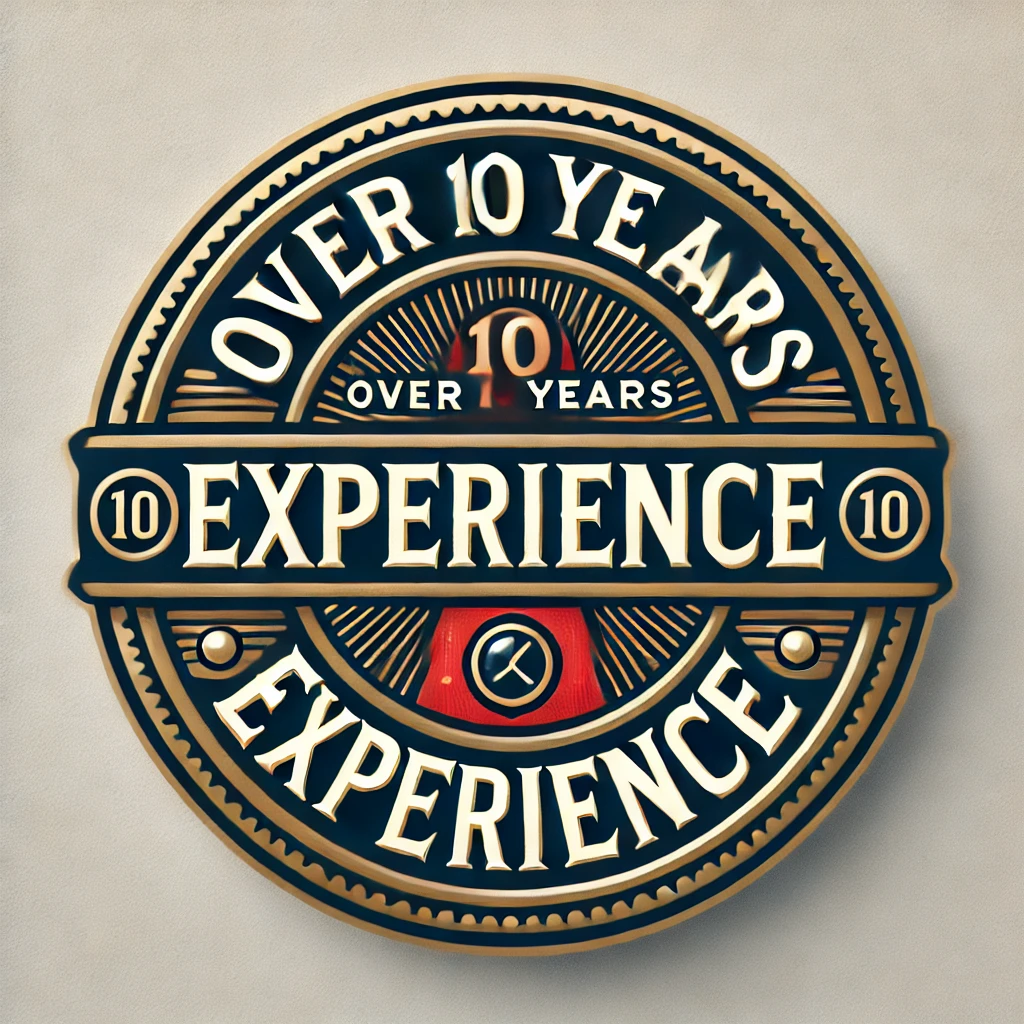 dall·e 2025-02-10 17.44.03 - a circular badge in the same style as the previous design, featuring a vintage emblem look. the badge should prominently display the text _over 10 yea.webp