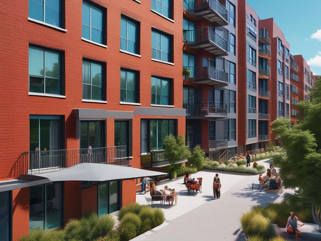 A close up shot of a modern apartment complex with