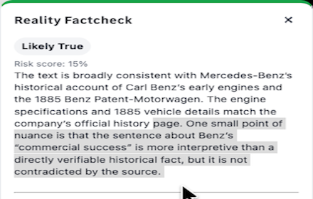 Reality Factcheck Browser Add-on screenshot