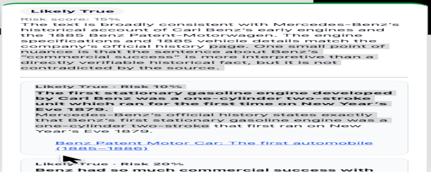 Reality Factcheck Browser Add-on screenshot