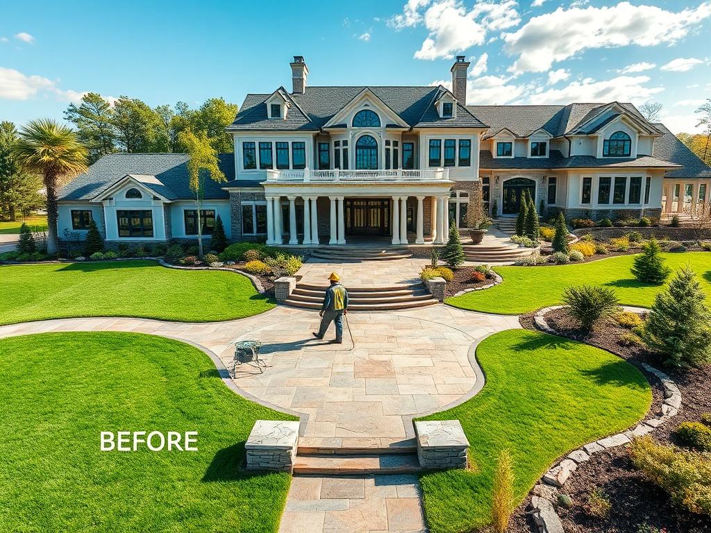 An impressive landscape construction scene showcasing the transformation of a