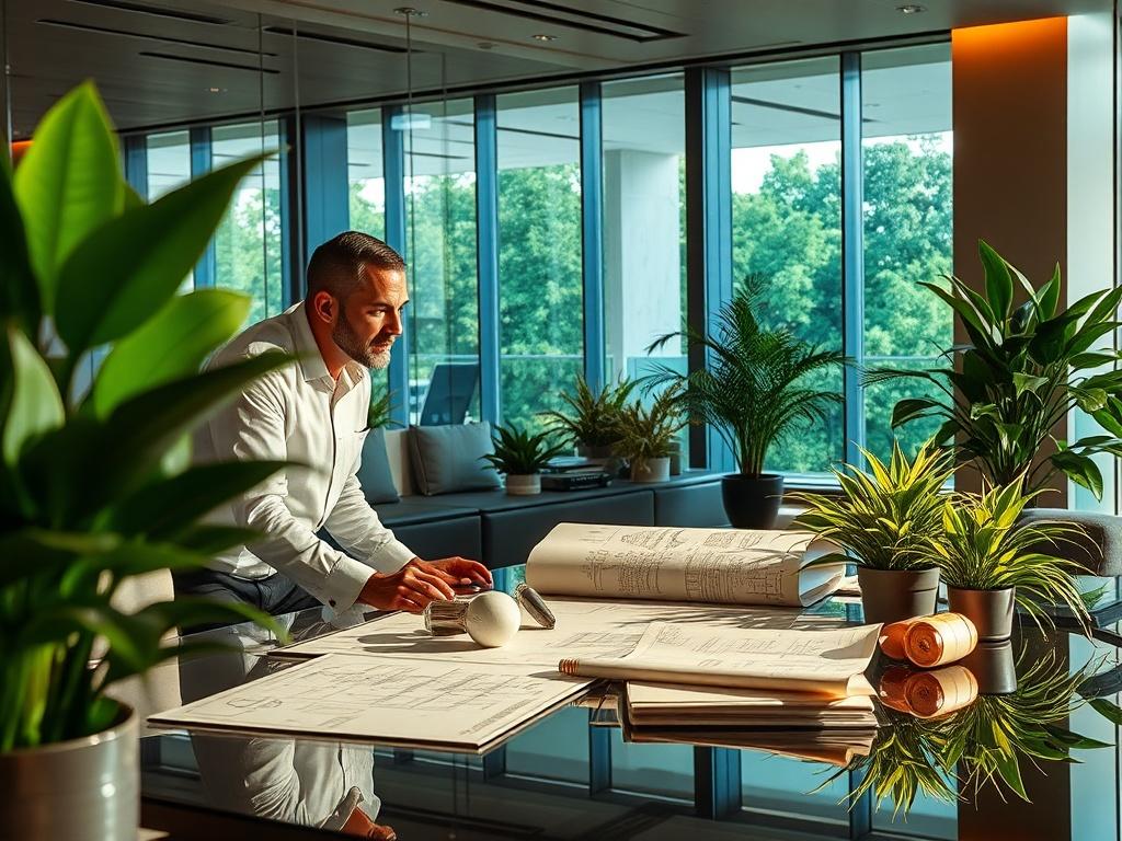 A detailed planning session taking place in a sophisticated office