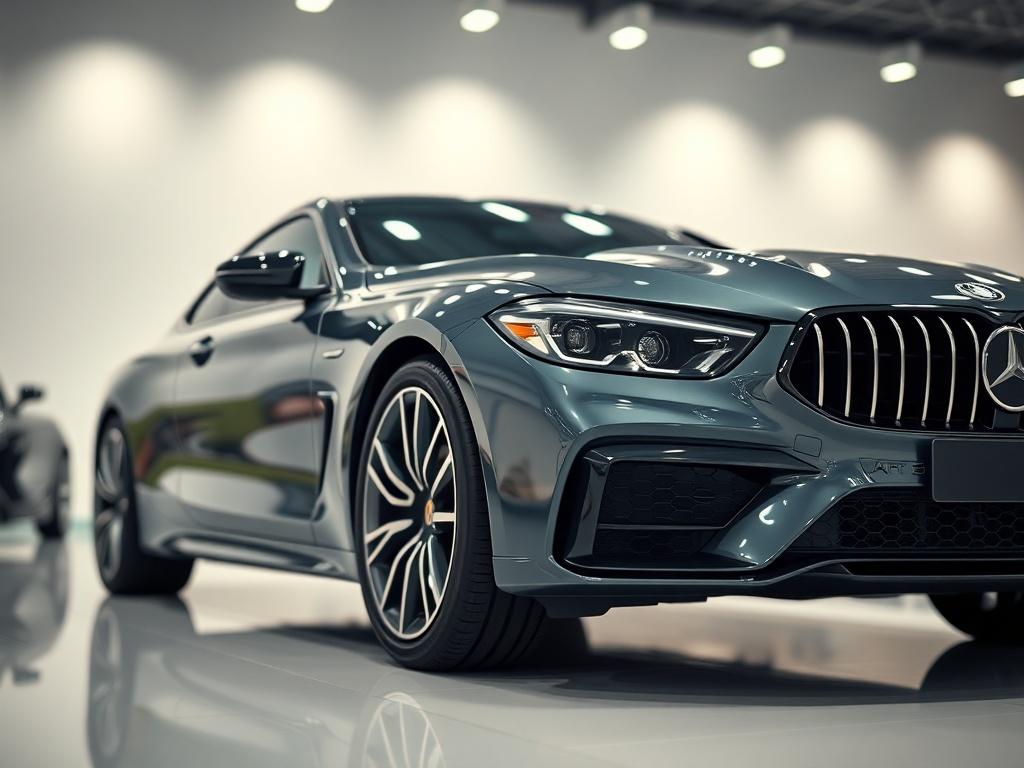 A realistic high resolution of a sleek modern car in