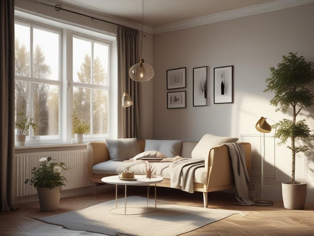 Create a realistic high-resolution photo that visually represents the blog titled "Vad gör rika svenskar annorlunda?" The composition should be simple and clear, featuring a single subject in the foreground. 

The subject should be an affluent Swedish person, depicted in a serene, cozy environment that symbolizes both wealth and comfort. The individual, a middle-aged man or woman, should be dressed in elegant, modern attire that suggests sophistication and success. They can be seated comfortably in a luxuri