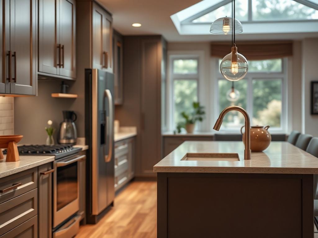 A close up shot of a modern, remodeled kitchen featuring