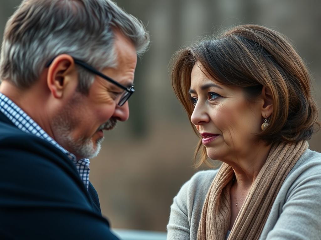 A focused close-up of a coach and a client engaged in a deep conversation, with a serene background that evokes a sense of peace and understanding. The image captures the connection and trust between them, highlighting the essence of faith-based coaching.