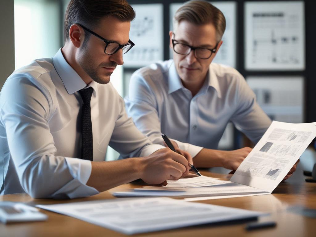 An image of a financial advisor reviewing documents with a