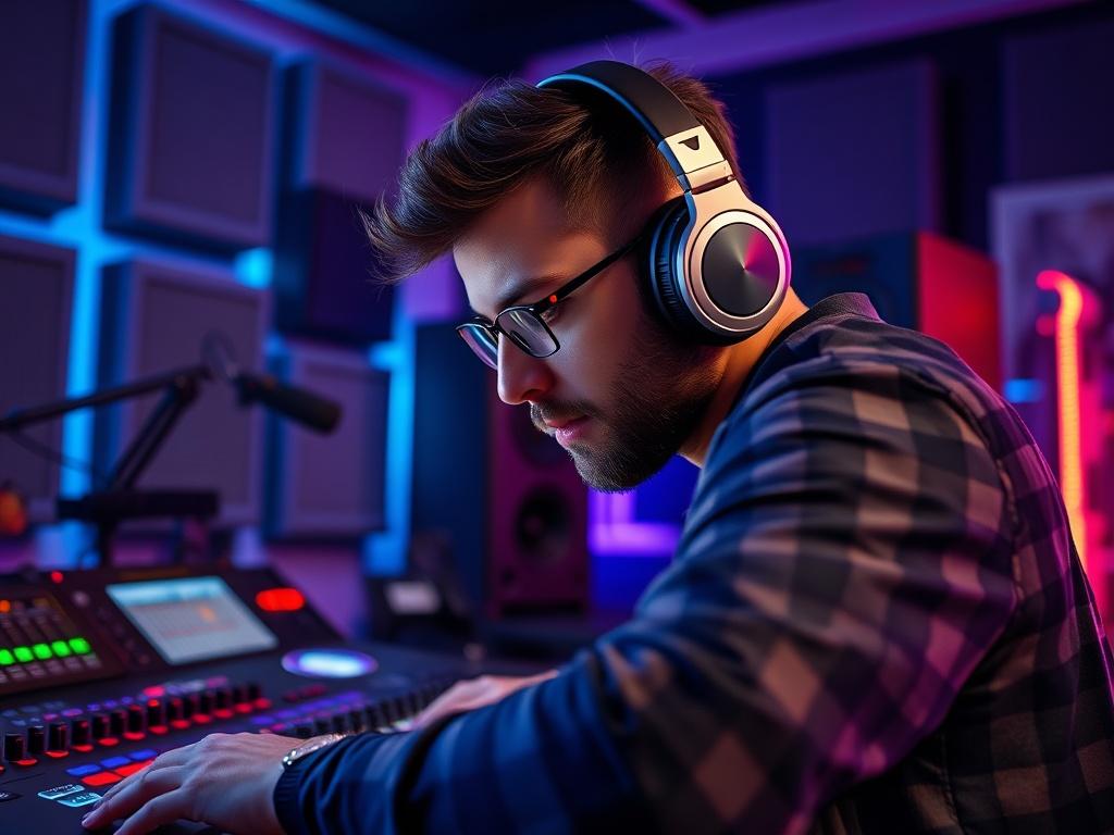 A close up shot of a music producer in a