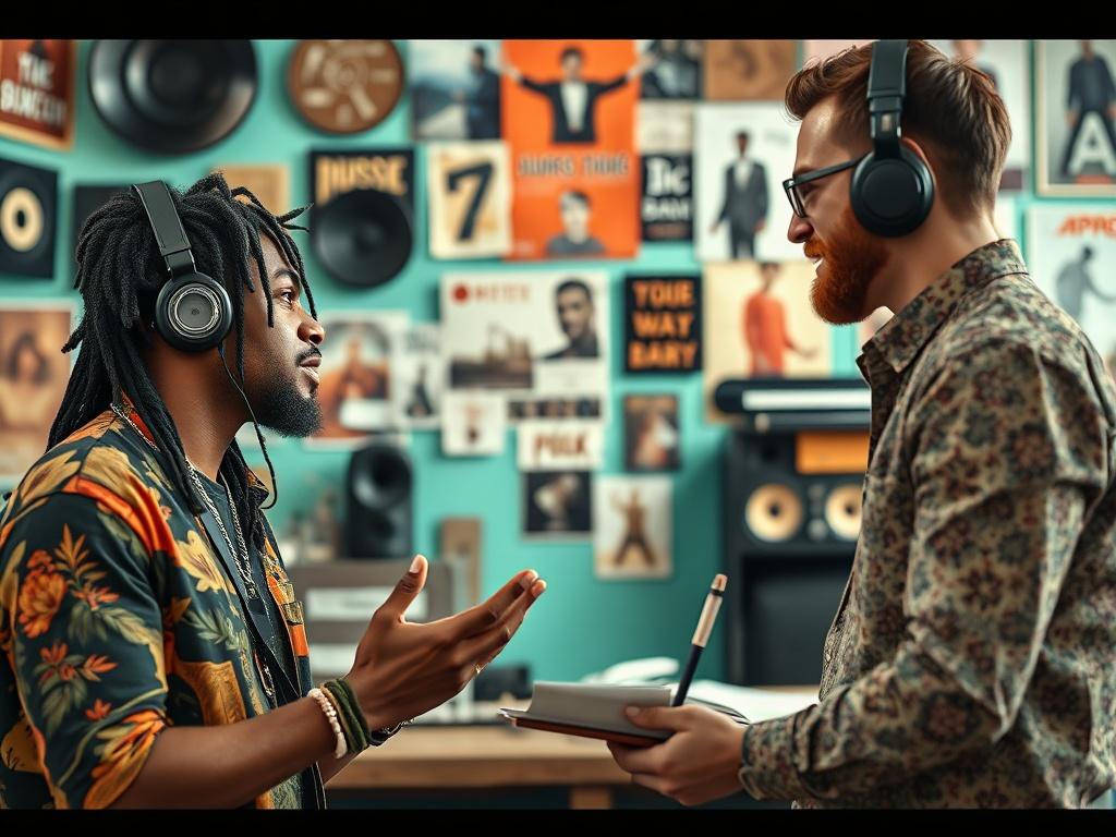 A close up shot of a music artist discussing their