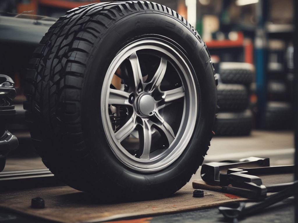 A close up shot of a tire being repaired, showing