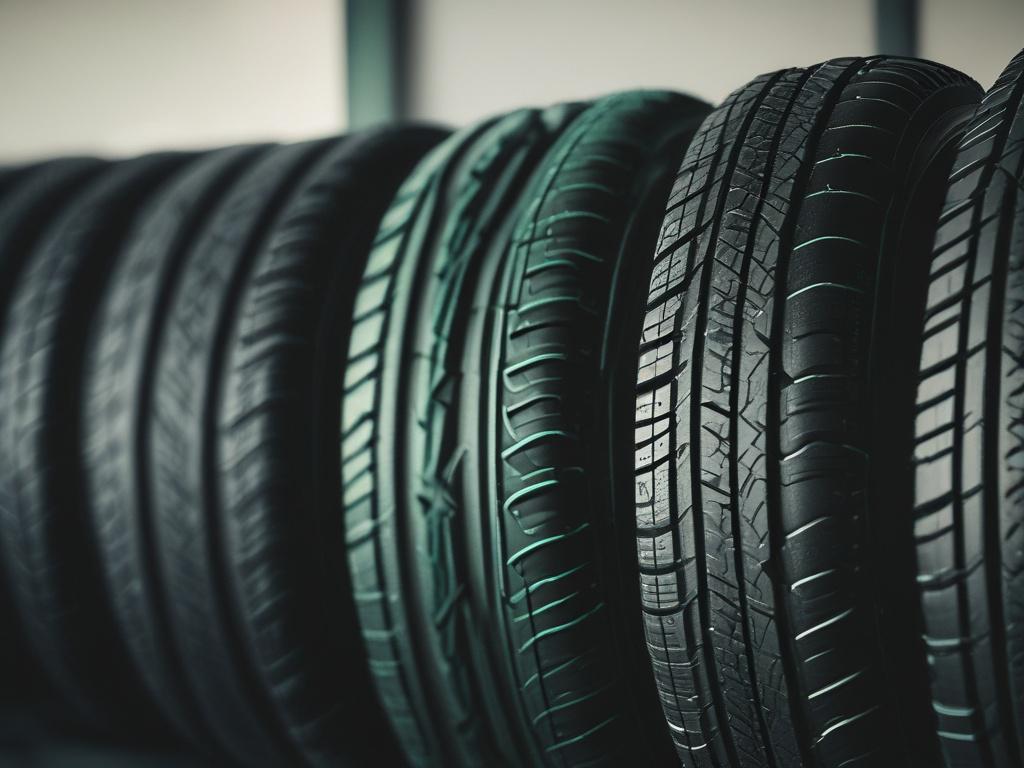 high resolution close up of various tire types in a