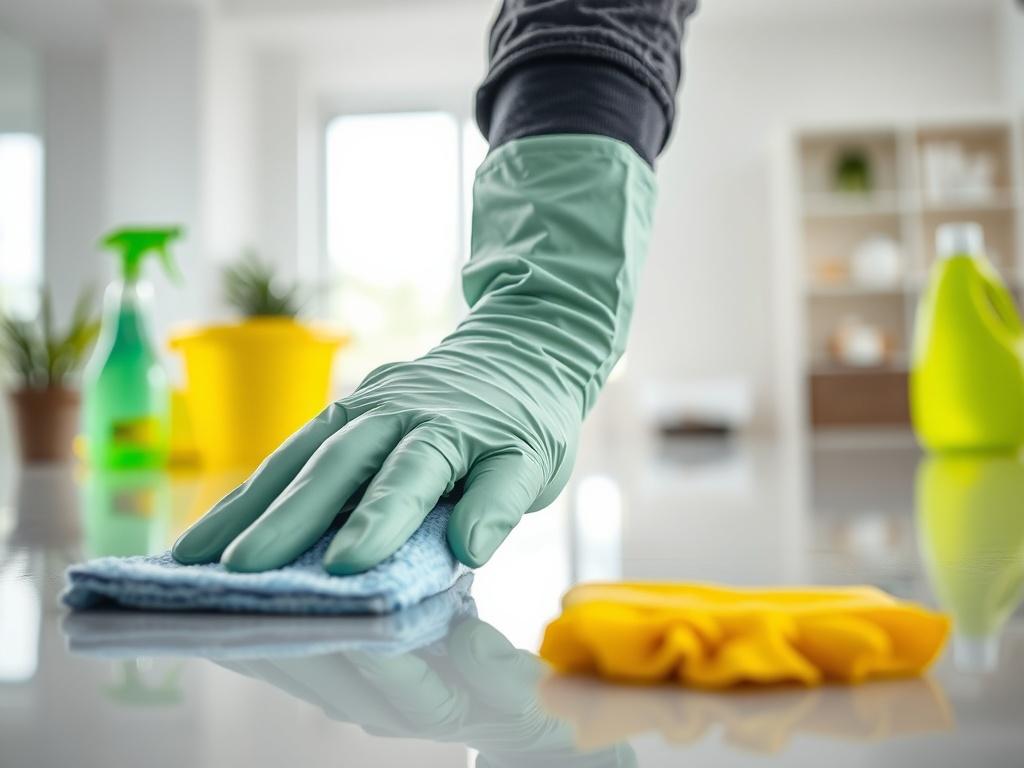 A close up shot of a professional cleaner in action,