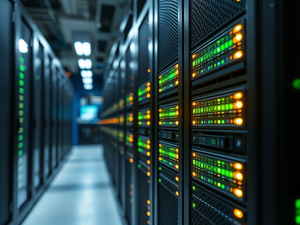 A realistic high resolution close up of a server rack