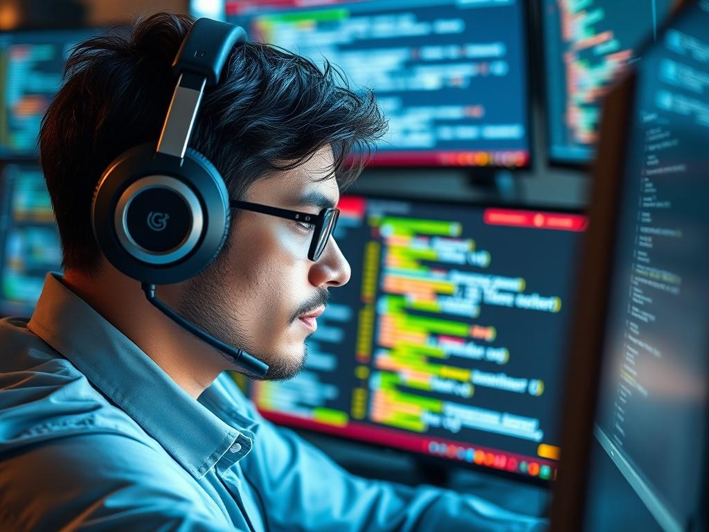 A highly detailed close up shot of a troubleshooting technician