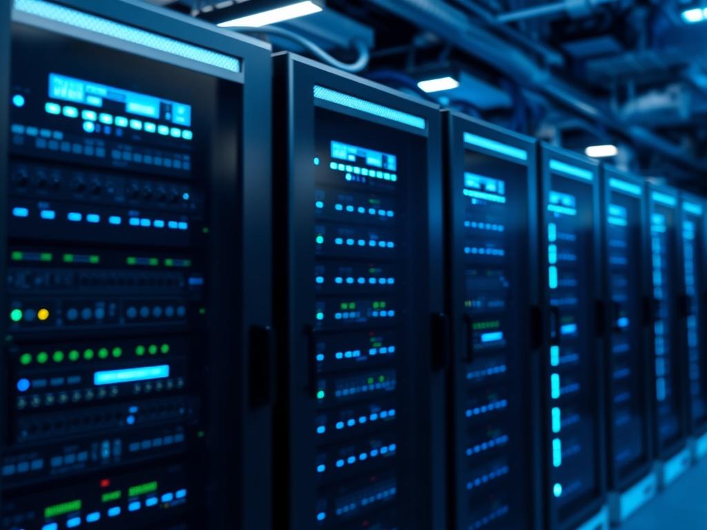 A hyper realistic close up shot of a modern server