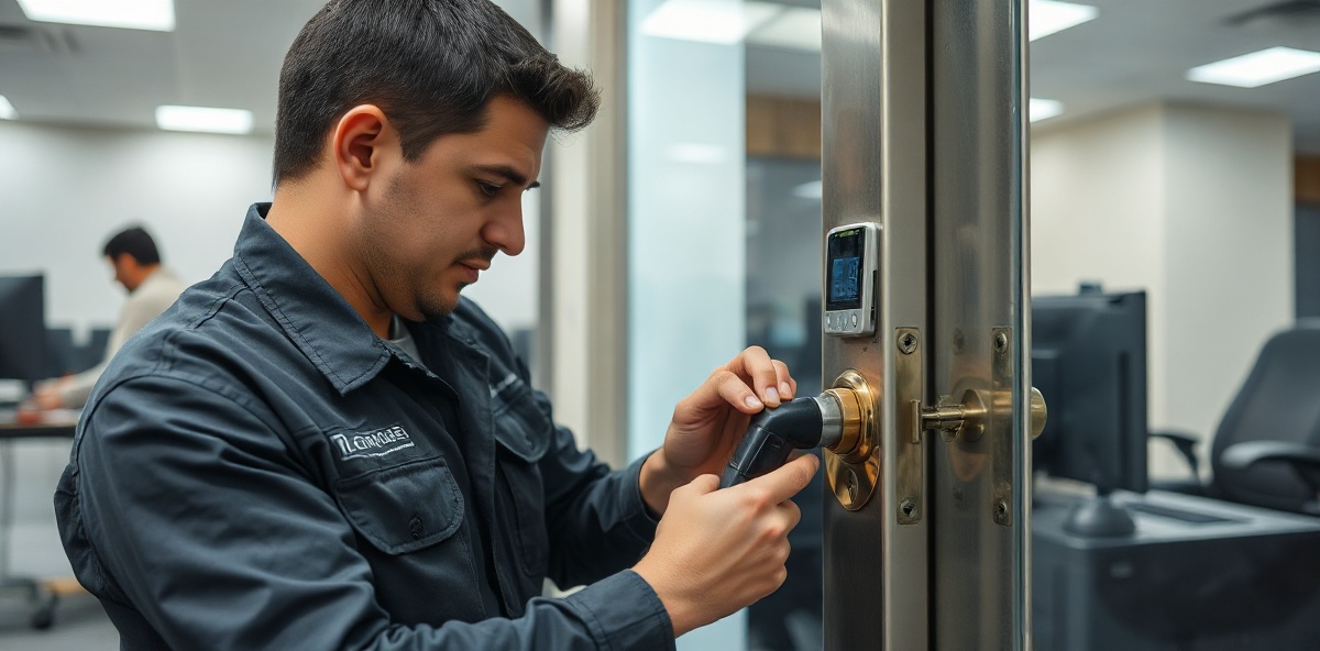Professional locksmith at work