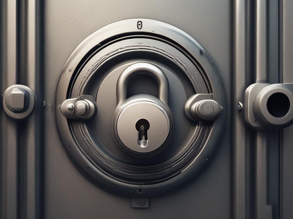 A close-up shot of a secure lock on a digital device, symbolizing data protection and security. The image should be hyper-realistic, showcasing the texture of the lock and the sleek design of the device. The background should be softly blurred to emphasize the lock, with a color palette that includes shades of green (rgb(50, 170, 39)) to reflect trust and safety.