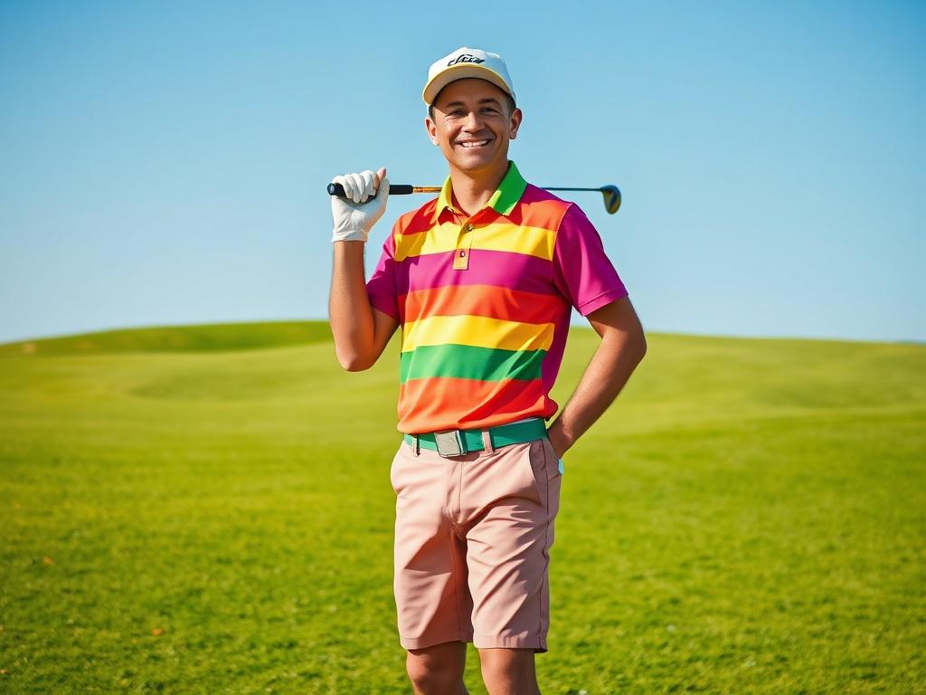 A vibrant, high resolution image of a smiling golfer in