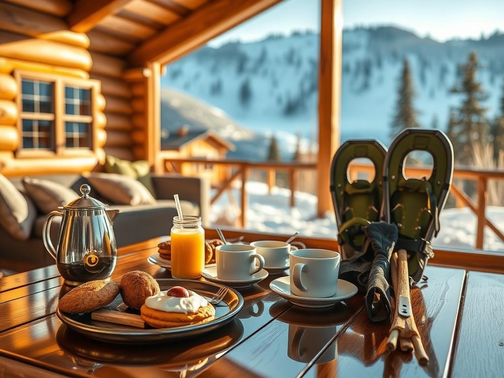 A beautifully arranged weekend getaway package featuring a cozy chalet,