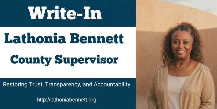 Campaign road and yard sign for Lathonia Bennett - Williamsburg County Supervisor