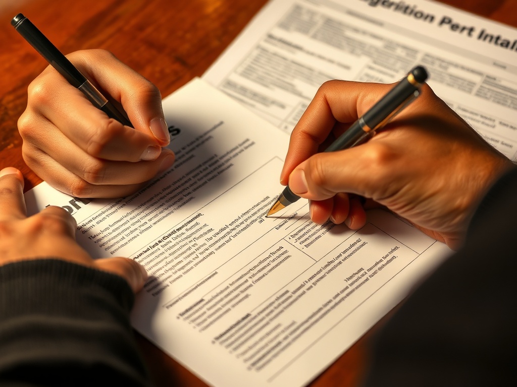 Person signing official petition form with visible English text demonstrating civic participation