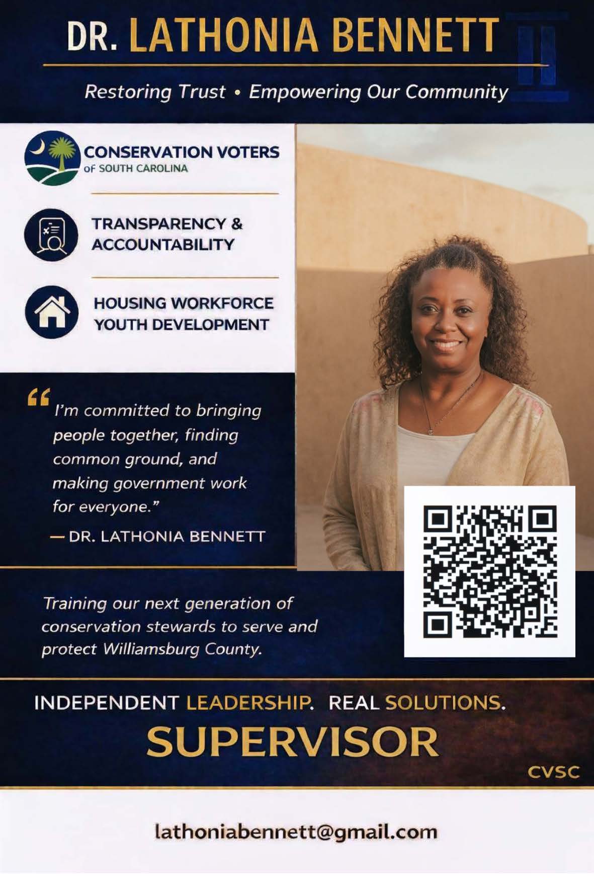 Dr. Lathonia Bennett announces write-in campaign for Williamsburg County Supervisor