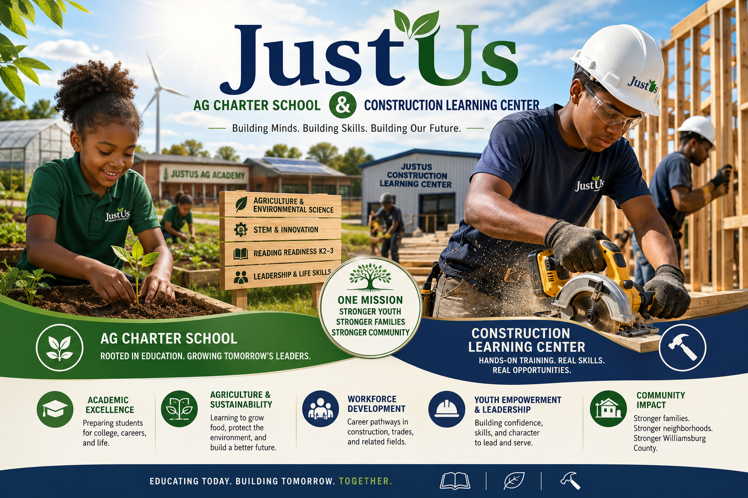 Charter construction learning center supporting community development and education