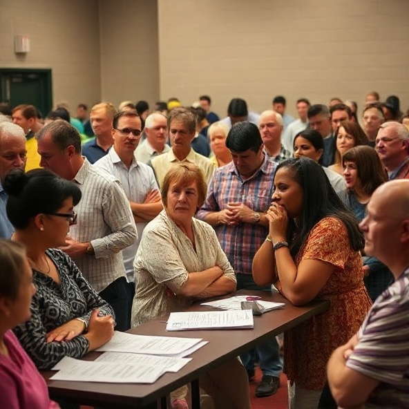 Community members engaged in democratic participation and civic engagement at a town hall meeting