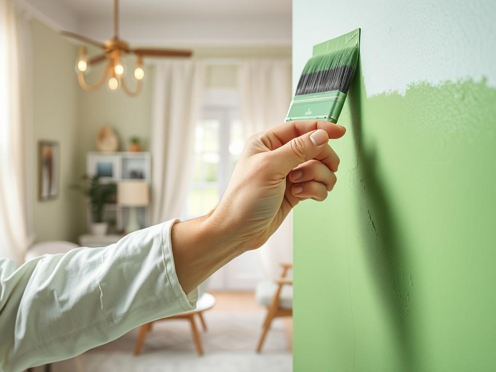 A close up shot of a painter carefully applying a