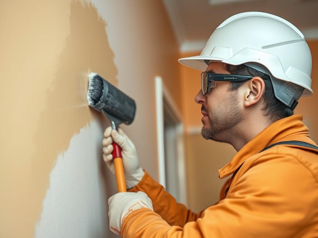 A close up shot of a professional painter applying a