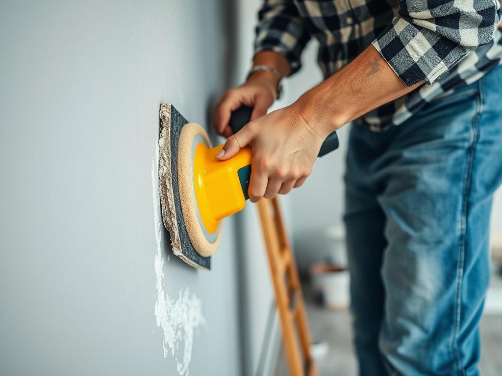 A close up shot of a painter preparing a wall