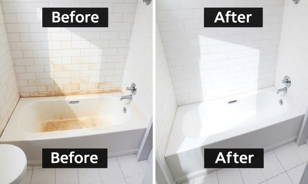 Bathroom before and after deep cleaning with grout restoration