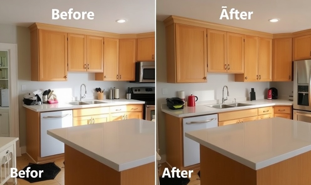 Kitchen before and after professional cleaning and degreasing