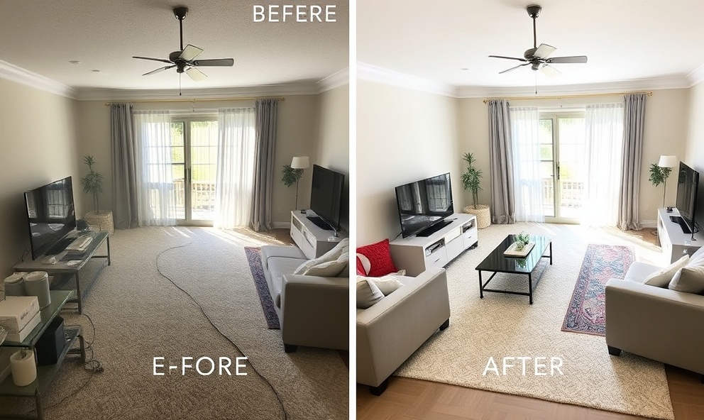 Living room before and after deep cleaning transformation