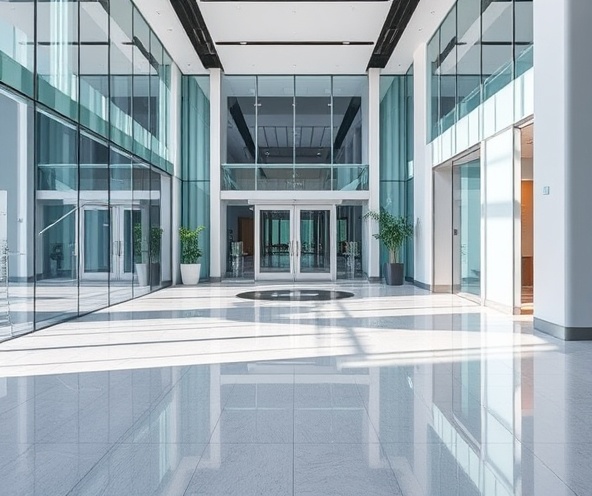 Spotless office lobby with polished floors and clean walls