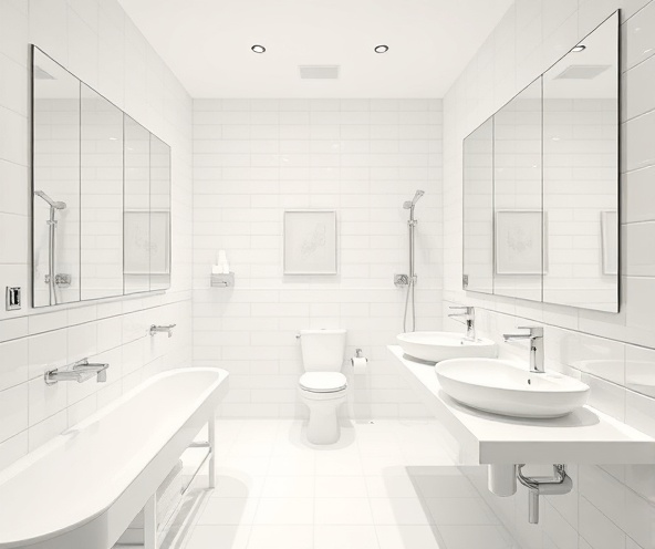 Spotless luxury bathroom with gleaming fixtures