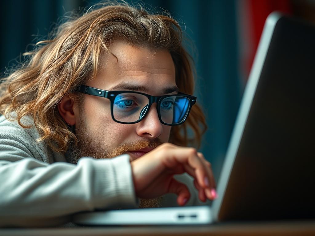 A képen egy felhasználó látható, aki egy laptop előtt ül,