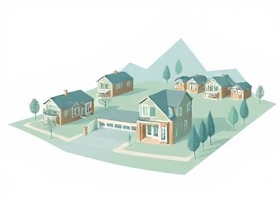 Suburban residential area with geometric representation of neighborhoods