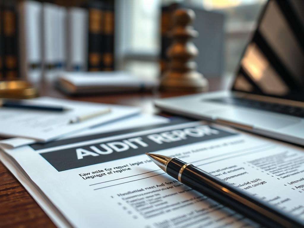A close up shot of a printed legal audit report