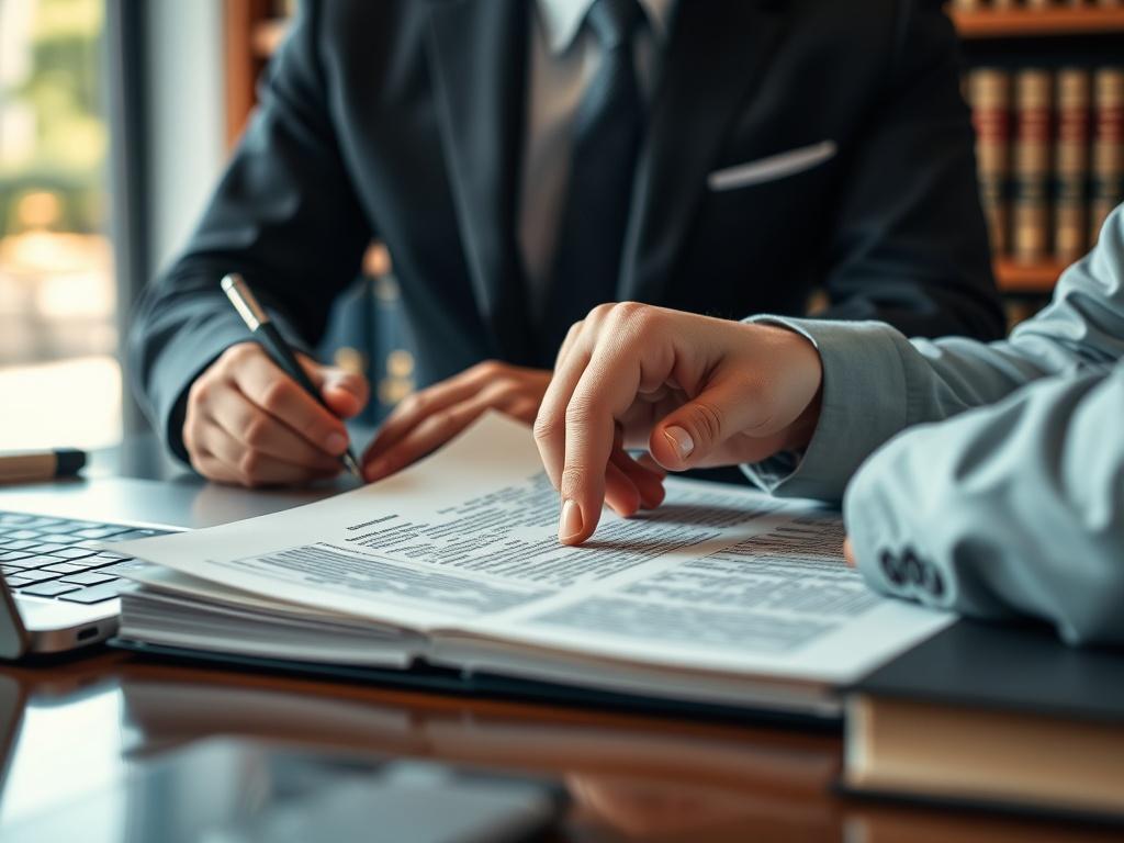 A close up shot of an attorney reviewing legal documents