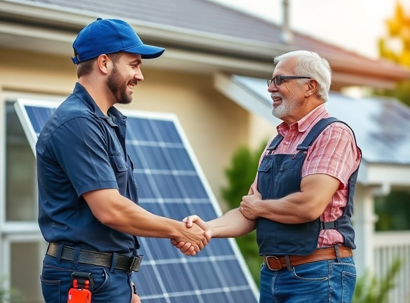 Electrician with satisfied customer